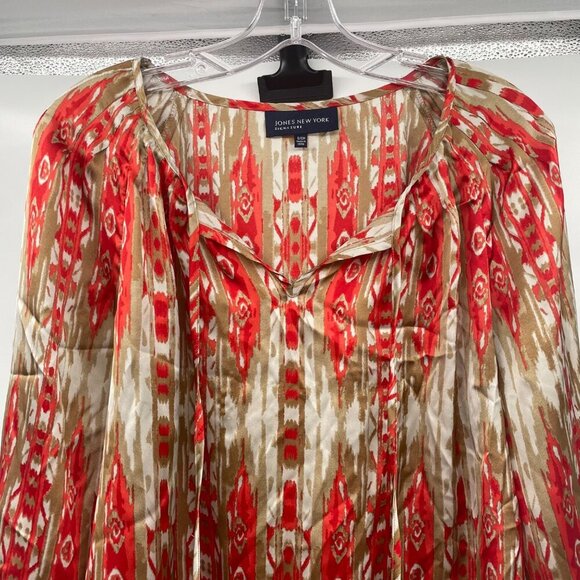 Jones New York Womens Print Top Long Sleeve Tie Neck Multicolor Size Small - Picture 2 of 9